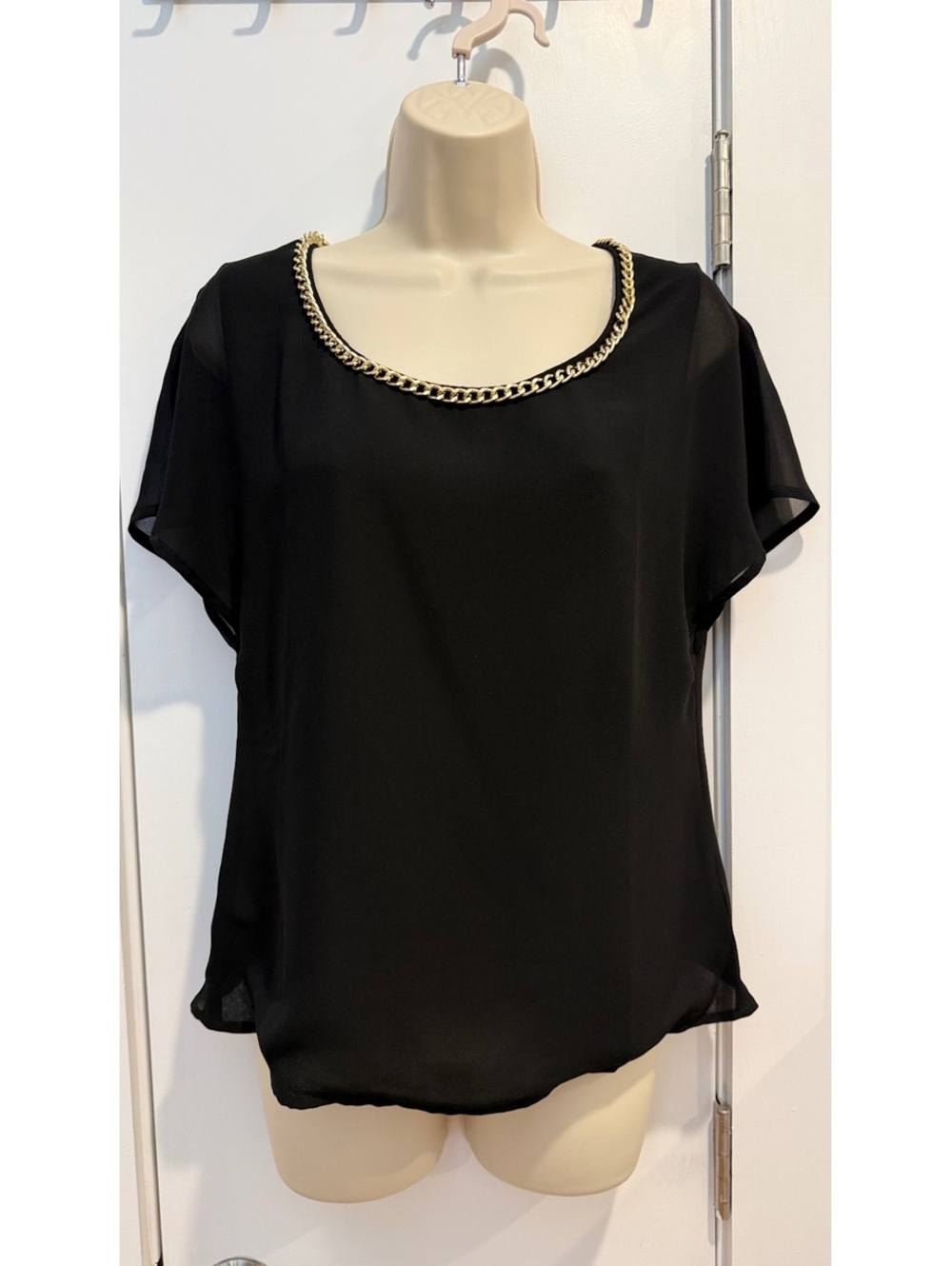 Guess Black Sheer Blouse with Gold Chain Detail Size XS